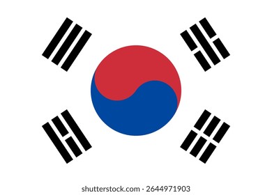 Bandeira vetorial da Coreia do Sul, um país no leste da Ásia. Dimensões precisas e cores oficiais. Este arquivo é adequado para edição e impressão digital de qualquer tamanho.