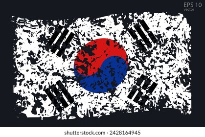Vector flag of South Korea. Vector illustration with cracks and abrasions.
