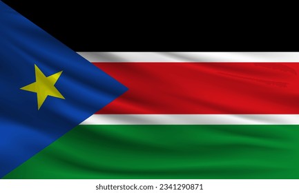 Vector flag of South Sudan waving closeup style background illustration.
