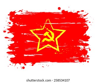 Vector flag of the Soviet Union. Graffiti in grange style with brush strokes and paint splashes. USSR