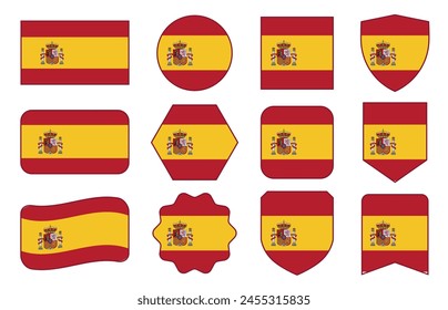 Vector Flag of Spain in modern abstract shapes, waving, badge, design template