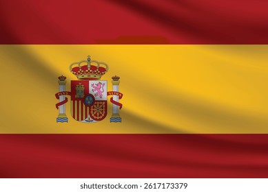 Vector flag of Spain. Spain waving flag background. Spanish coat of arms.