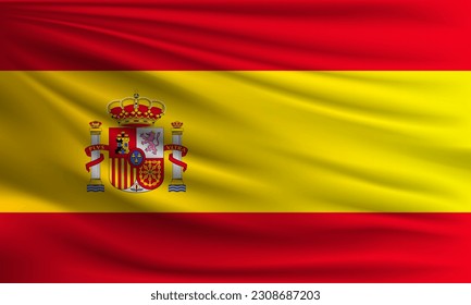 Vector flag of Spain waving closeup style background illustration.