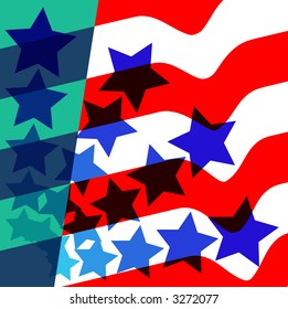 Vector flag and stars square tile illustration for US patriot inspiration.