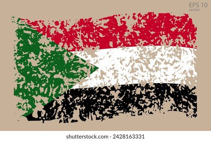Vector bandera de Sudán. Ilustración vectorial con grietas y abrasiones.
