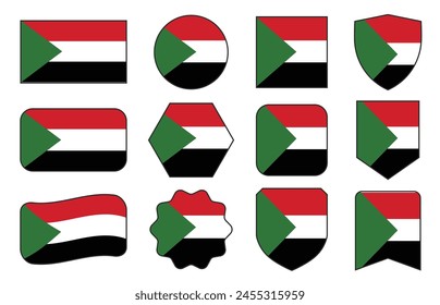 Vector Flag of Sudan in modern abstract shapes, waving, badge, design template