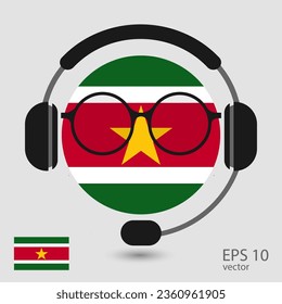 Vector flag of Suriname with headphones and glasses, vector illustration. 