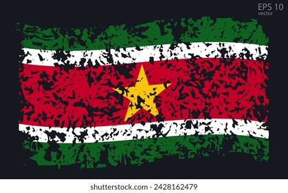 Vector flag of Suriname. Vector illustration with cracks and abrasions.

