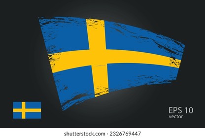 Vector flag of sweden, illustration. Brush paint stroke trail view with Flat vector flag.
