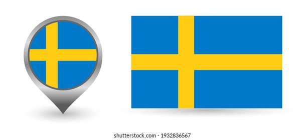 Vektorflagge Schweden. Standort mit Flagge Schweden innen. Farbsymbol einzeln auf weißem Hintergrund. 