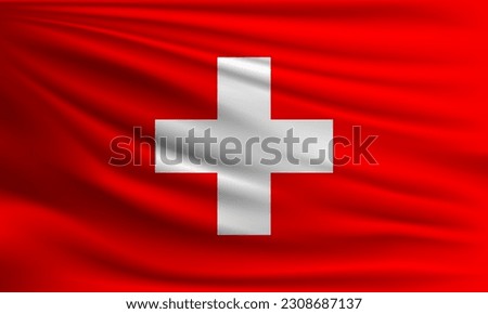 Vector flag of Switzerland waving closeup style background illustration.