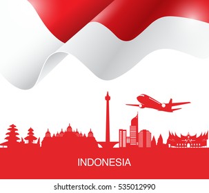 Vector flag and symbols of Indonesia.