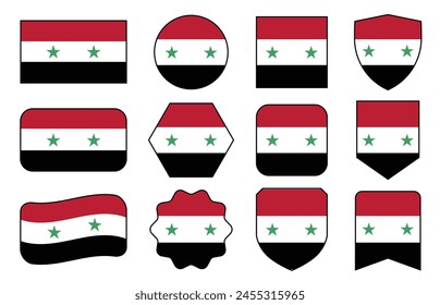 Vector Flag of Syria in modern abstract shapes, waving, badge, design template