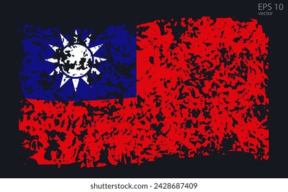 Vector flag of Taiwan. Vector illustration with cracks and abrasions.
