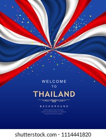 Vector Flag of Thailand banner poster with colorful paper flyer design on blue background, illustration