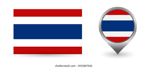 Vector flag Thailand. Location point with flag Thailand inside. Color symbol isolated on white background. 
