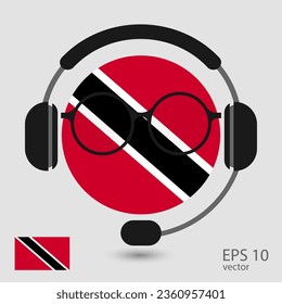 Vector flag of Trinidad and Tobago with headphones and glasses, vector illustration. 