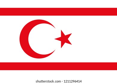 Vector flag of the Turkish Republic of Northern Cyprus. Proportion 2:3. The national flag of Northern Cyprus. White flag with red stripes, crescent and star.