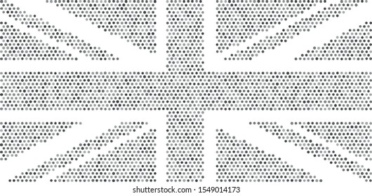 Vector flag of United Kingdom. Dotted gray silhouette. Dots are arranged hexagonally