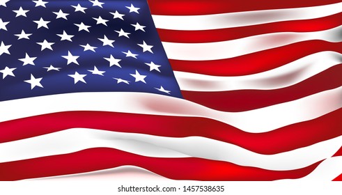 Vector flag of United States of America. Waving flag of USA, vector illustration. Bright colors