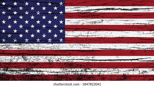 Vector flag of United States Of America wood texture,Flag grunge style.