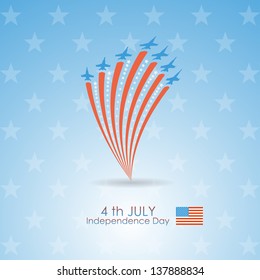 Vector flag of the United States. July 4 - Independence Day. Silhouette of military aircraft in the starry blue background