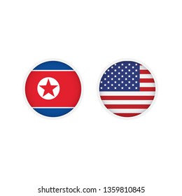 Vector flag of United States and North Korea flag.