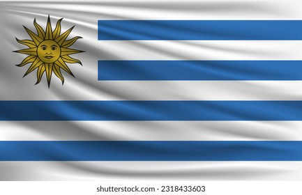 Bandera vectorial de Uruguay ondeando la ilustración de fondo estilo closeup.