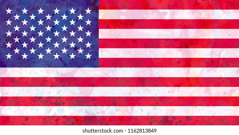 Vector Flag USA country on white background in watercolor texture.