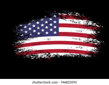 Vector flag of USA. Grunge texture on american flag on black background.