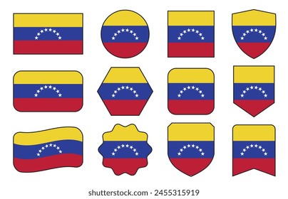 Vector Flag of Venezuela in modern abstract shapes, waving, badge, design 