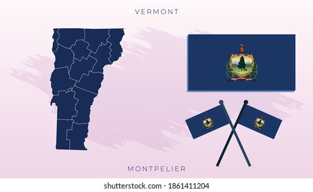 Vector flag of Vermont Map, Vermont Map, illustration