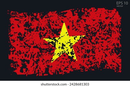 Bandera de Vietnam. Ilustración vectorial con grietas y abrasiones.

