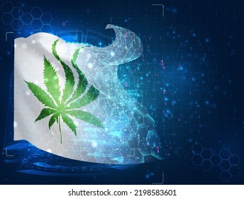 Сannabis,  vector flag, virtual abstract 3D object from triangular polygons on a blue background