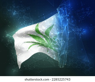 Сannabis,  vector flag, virtual abstract 3D object from triangular polygons on a blue background