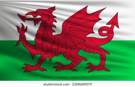Vector flag of Wales waving closeup style background illustration.
