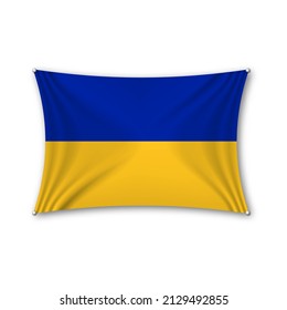 Vector. Flag waving in the wind with highlights and shadows. Geographic location icon. Patriotism of the country, yellow-blue flag of Ukraine. User interface element. Souvenir countries set.