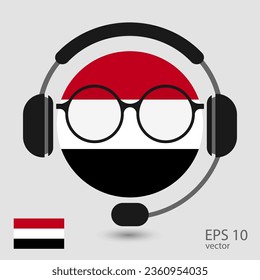 Vector flag of Yemen with headphones and glasses, vector illustration. 