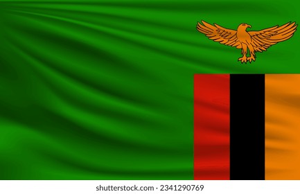 Vector flag of Zambia waving closeup style background illustration.