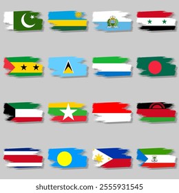 Vector flags of countries brush and shadow