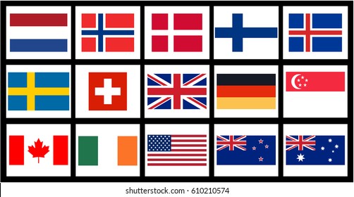 Vector Flags of countries with the highest standard of living 
