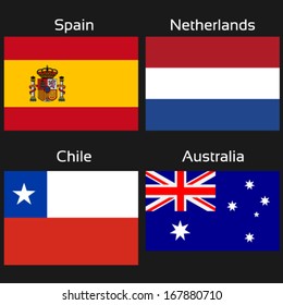 Vector flags - group B - Spain, Netherlands, Chile, Australia - drawing including all details   