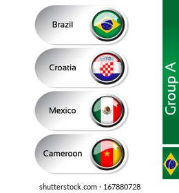 Vector flags - group A - Brazil, Croatia, Mexico, Cameroon - drawing including all details  