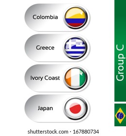 Vector flags - group C - Colombia, Greece, Ivory Coast, Japan - drawing including all details   