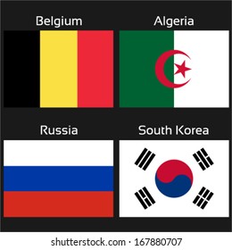 Vector flags - group H - Belgium, Algeria, Russia, South Korea - drawing including all details   