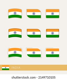 Vector flags of India, collection of India flags. Vector icon.