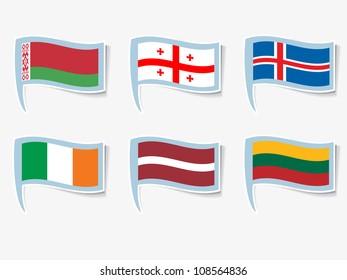 Vector flags of Ireland, Lithuania, Latvia, Iceland, Georgia, Belarus