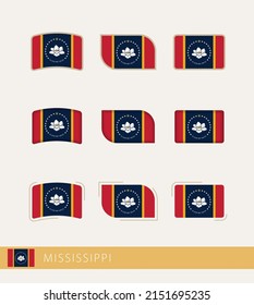 Vector flags of Mississippi, collection of Mississippi flags. Vector icon.