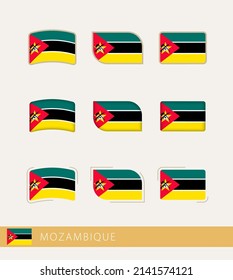 Banderas vectoras de Mozambique, colección de banderas de Mozambique. Icono del vector.