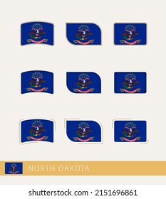 Vector flags of North Dakota, collection of North Dakota flags. Vector icon.